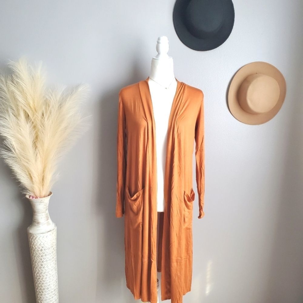 Cognac Mustard Duster Cardigan with Long Sleeves